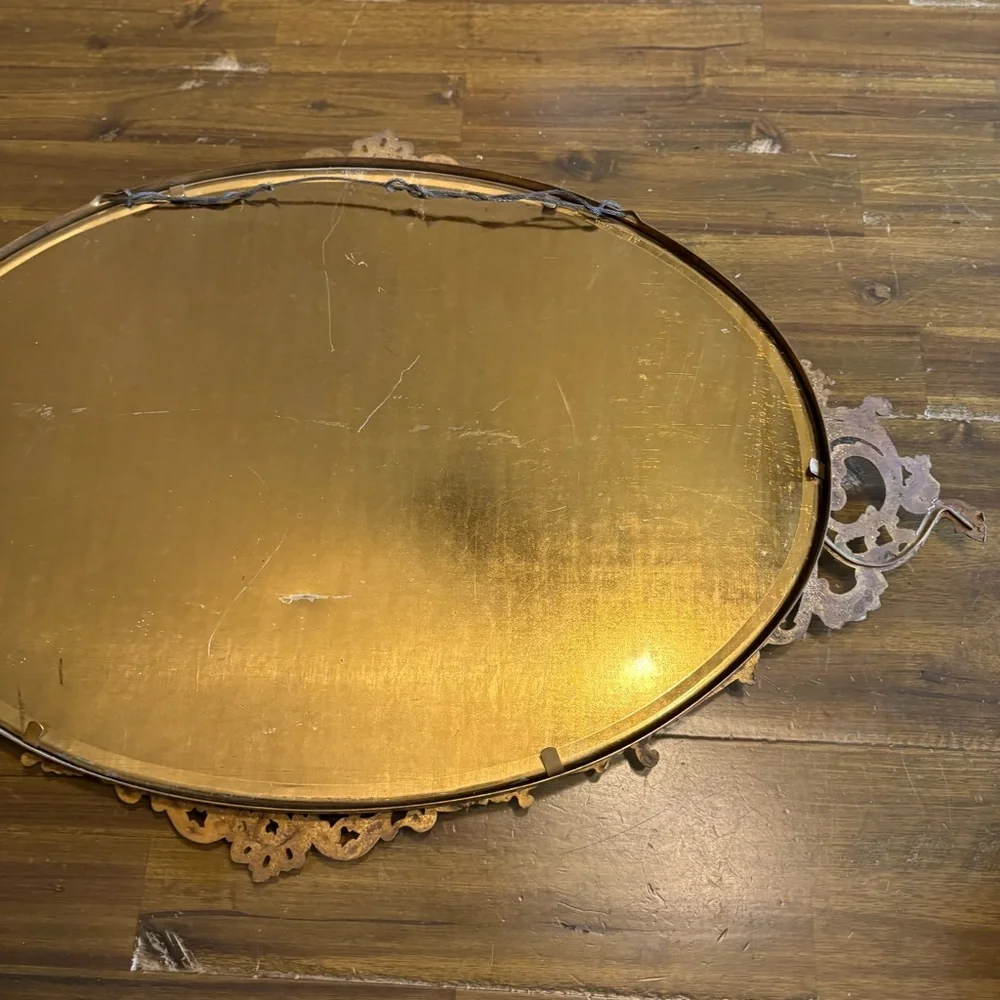 Ornate Victorian Hand Painted Fan In Frame Bubble French Shadow Box Brass Wall